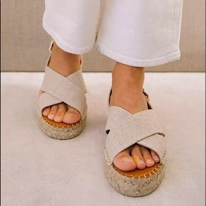 Alohas Madewell Linen Crossed Platform Bicolor Espadrille Sandals EU 36 US 6